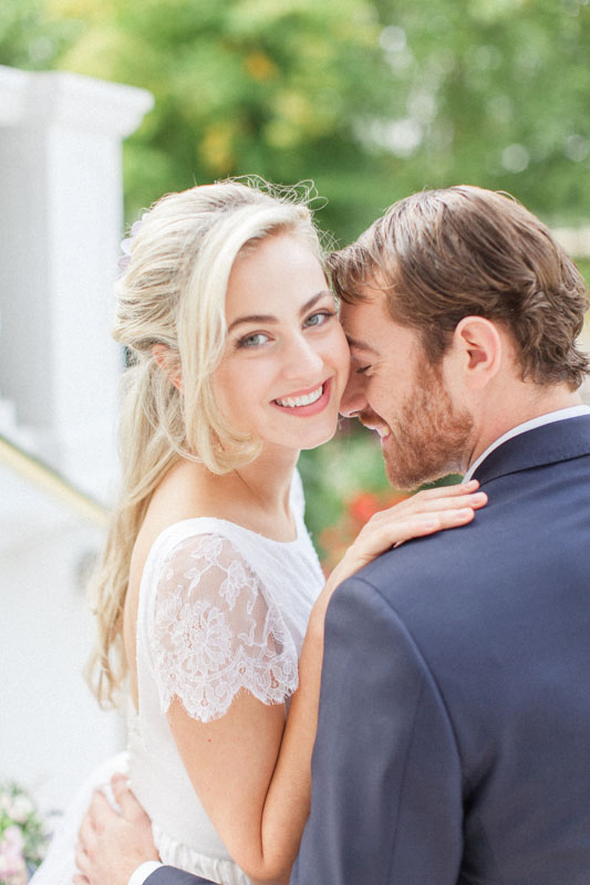 wedding portraits of a blonde bride and her groom at the mandarin oriental hotel in knightsbridge